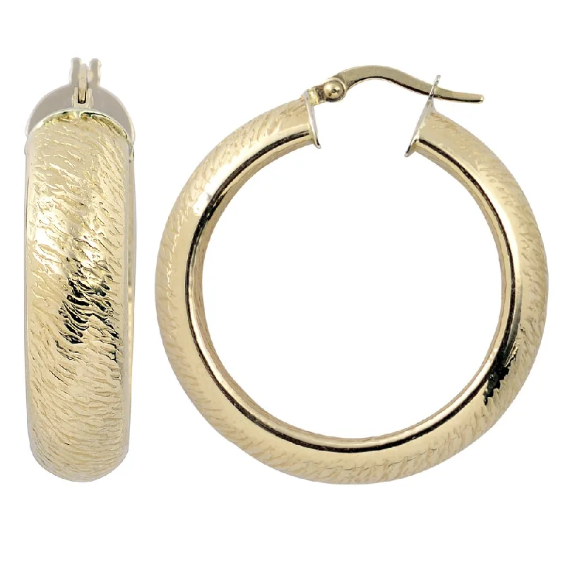 Fremada 10k Yellow Gold 8x25mm Stone Finish Hoop Earrings