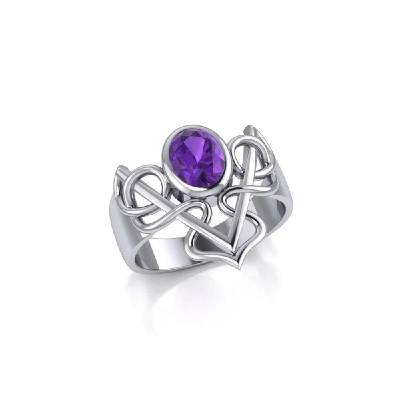 Celtic Filigree Twist Sterling Silver Ring with Gemstone TR773