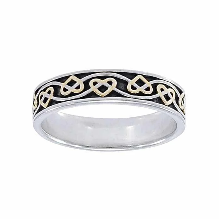 The ancient belief of everything eternal ~ Celtic Knotwork Sterling Silver with 14k Gold Accent Ring MRI1345