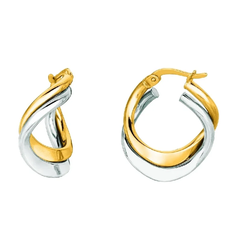 Curata 14k Two-tone Gold 22x5mm Geometric Polished Double Hoop Earrings