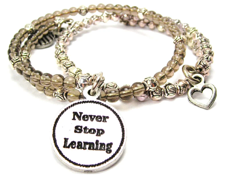 Never Stop Learning Delicate Glass And Roses Wrap Bracelet Set