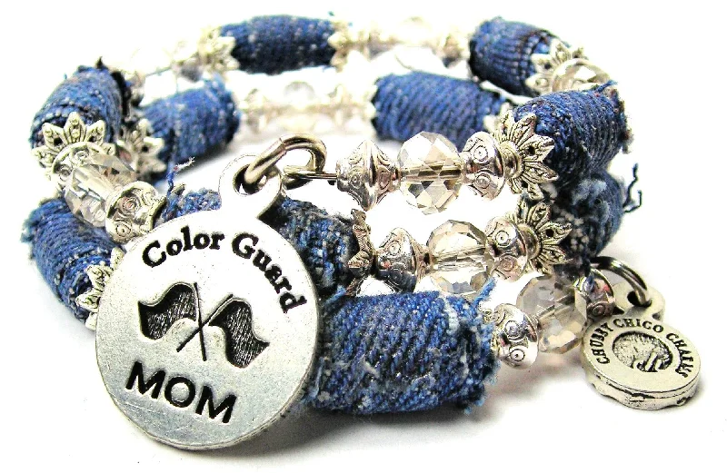 Color Guard Mom Blue Jean Beaded Wrap Bracelet