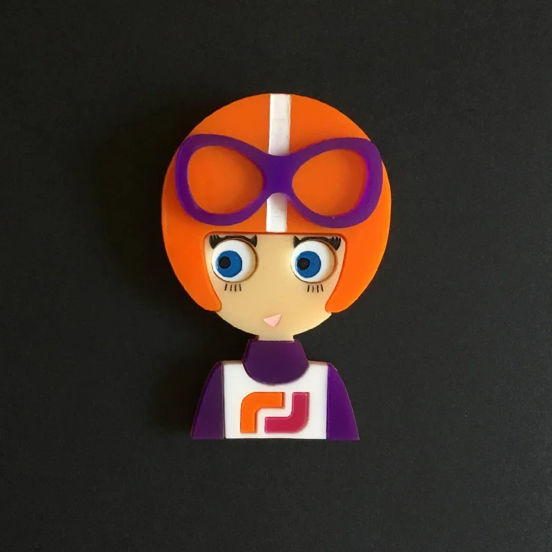 OLGA Acrylic Brooch, Ski Racer from the 70s, Limited Edition