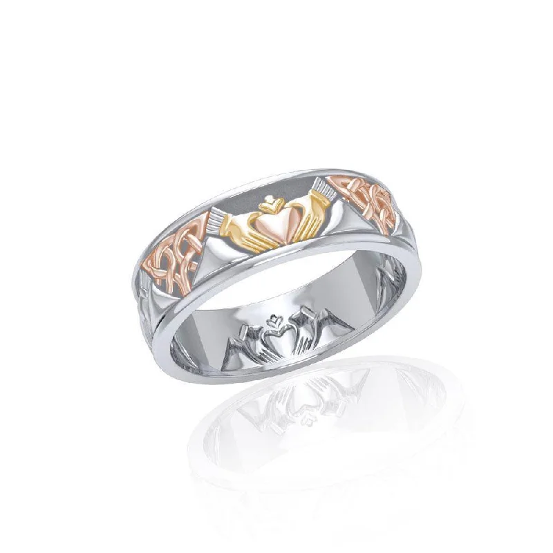 Celtic Knotwork Claddagh Three Tone Ring OTR3355