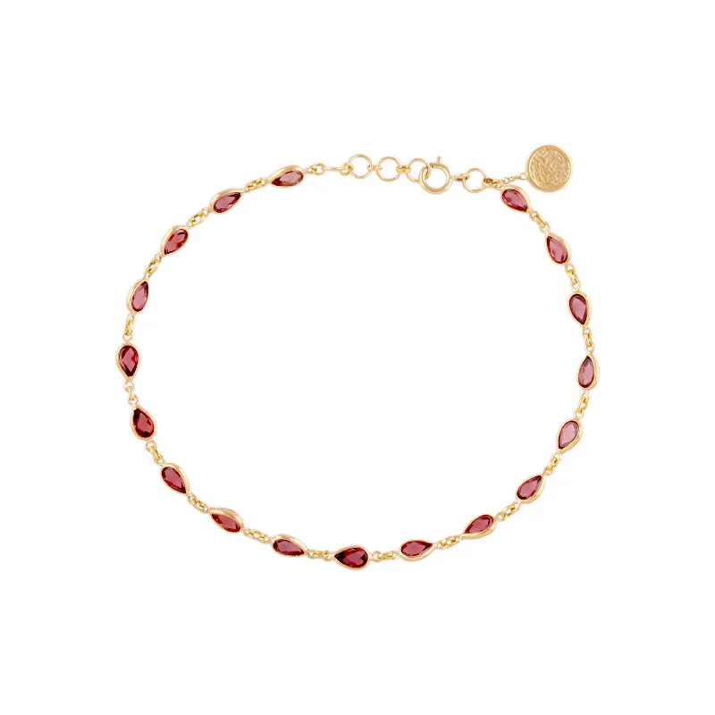 Rhodolite Pear Shape Bracelet In 18K Yellow Gold