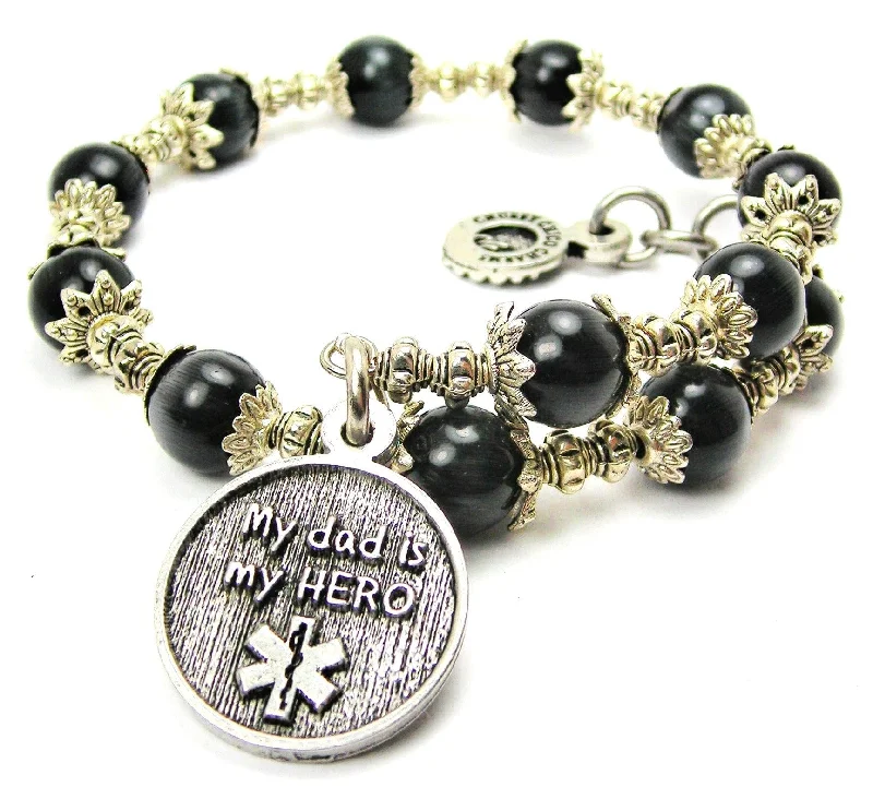 My Dad Is My Hero EMT Cat's Eye Beaded Wrap Bracelet