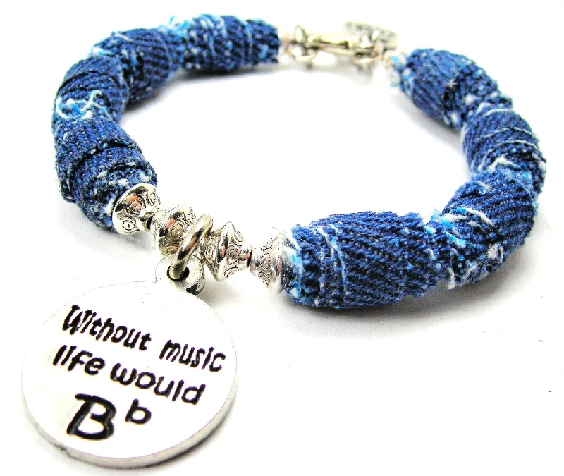 Without Music Life Would B Flat Blue Jean Beaded Toggle Bracelet