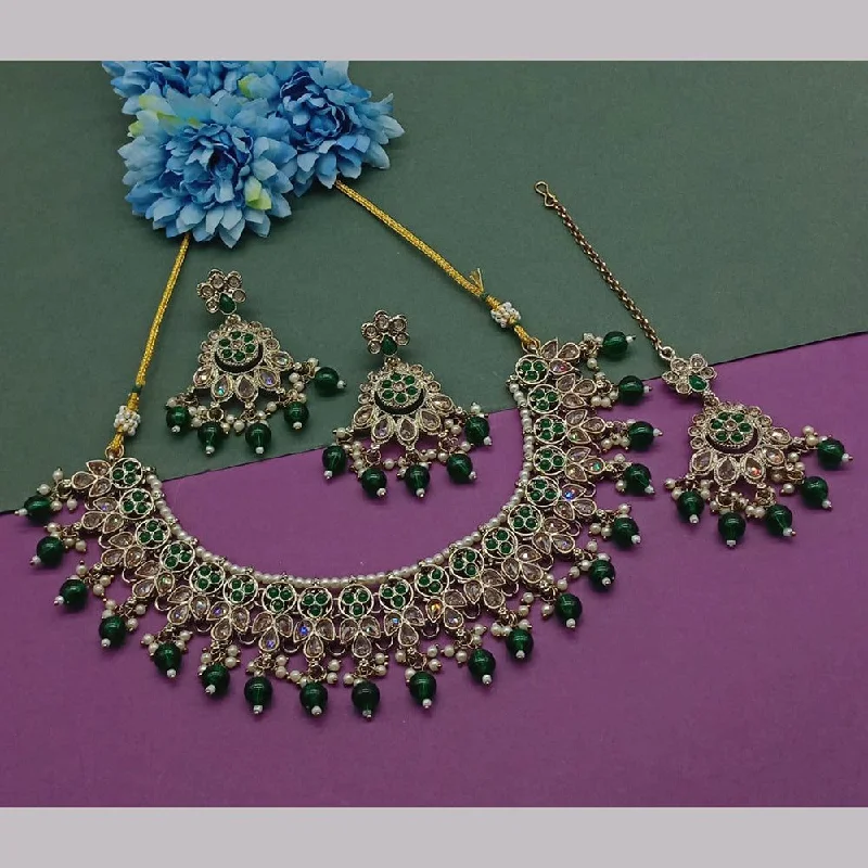 Shree Chamunda Jewellers Gold Plated Crystal Stone And Beads Necklace Set