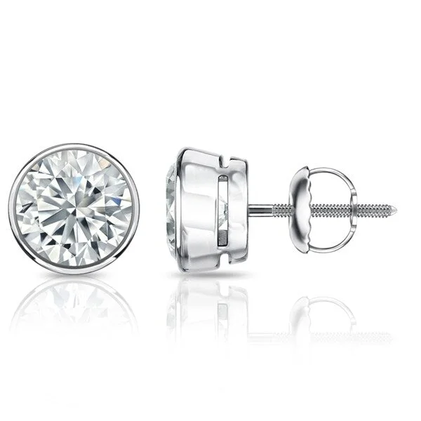 Auriya 3 1/5ctw Round Diamond Stud Earrings Bezel-set 18k Gold - GIA Certified