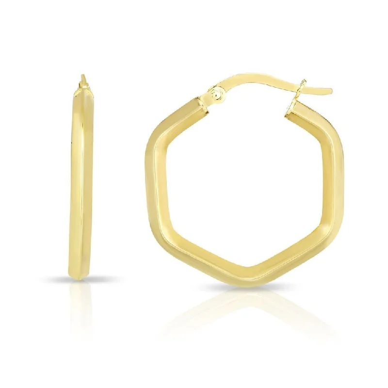 Curata 14k Yellow Gold 24mm Beveled Hexagon Hoop Fancy Earrings