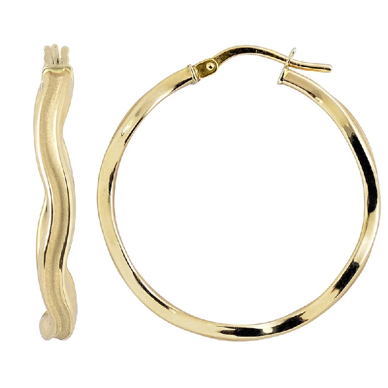 Fremada 10k Yellow Gold High Polish and Satin Finish Wave Hoop Earrings