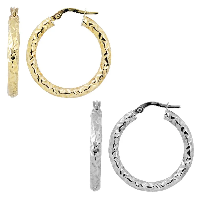 Fremada Italian 14k Gold 3x20-mm Diamond-cut Round Hoop Earrings (yellow gold or white gold)