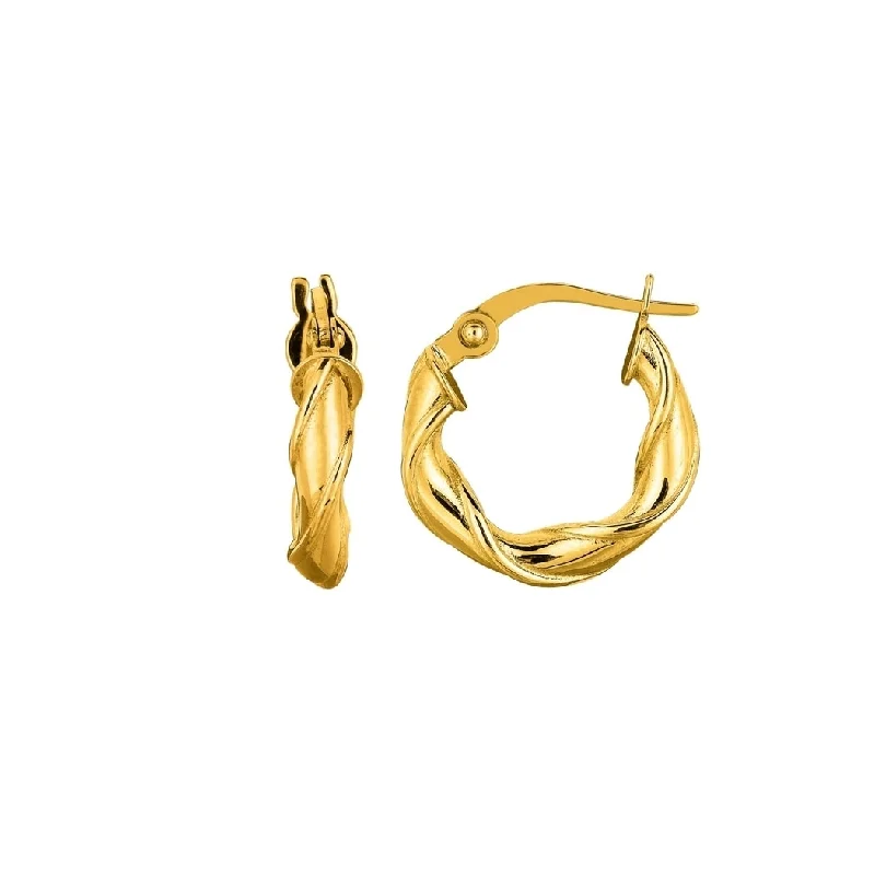 Curata 14k Yellow Gold 3x15mm Round Twisted Hoop Earrings