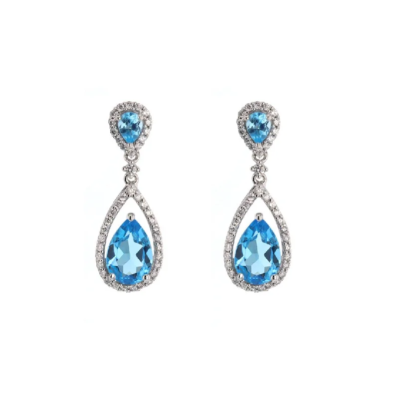 Blue Topaz & Diamodn Drop Earrings