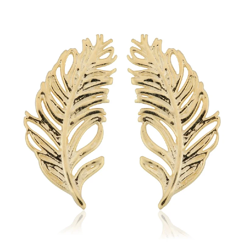 Fremada Italian 14k Yellow Gold Feather Stud Earrings