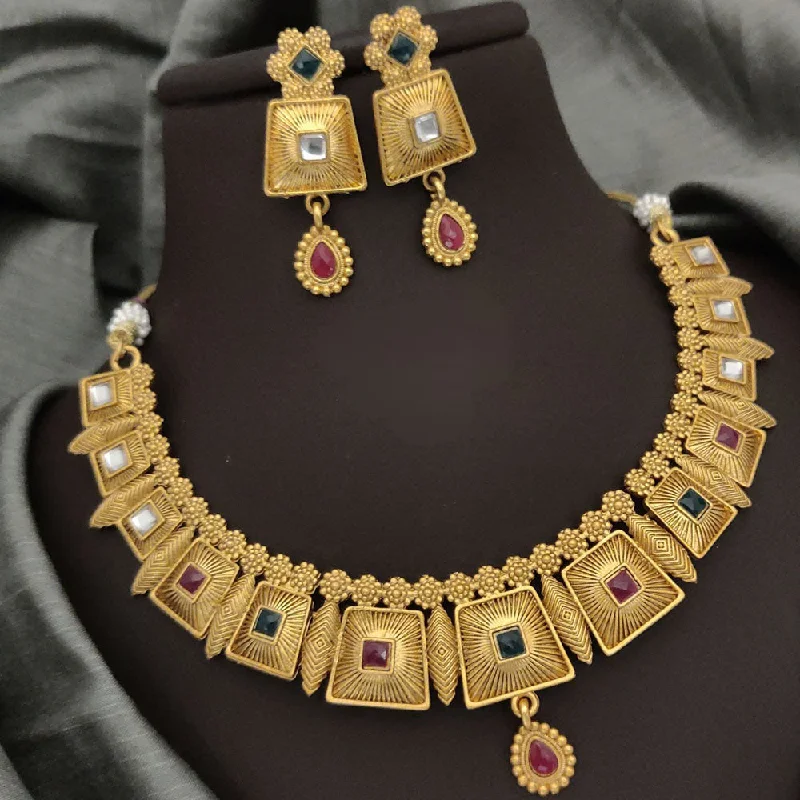 FS Collection Gold Plated Pota Stone Necklace Set