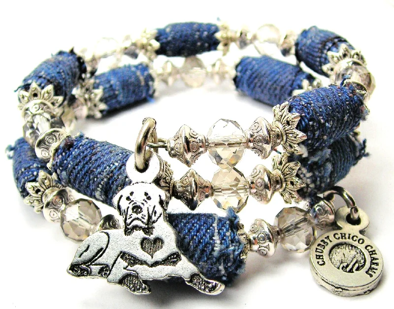 Sitting Rottweiler Blue Jean Beaded Wrap Bracelet