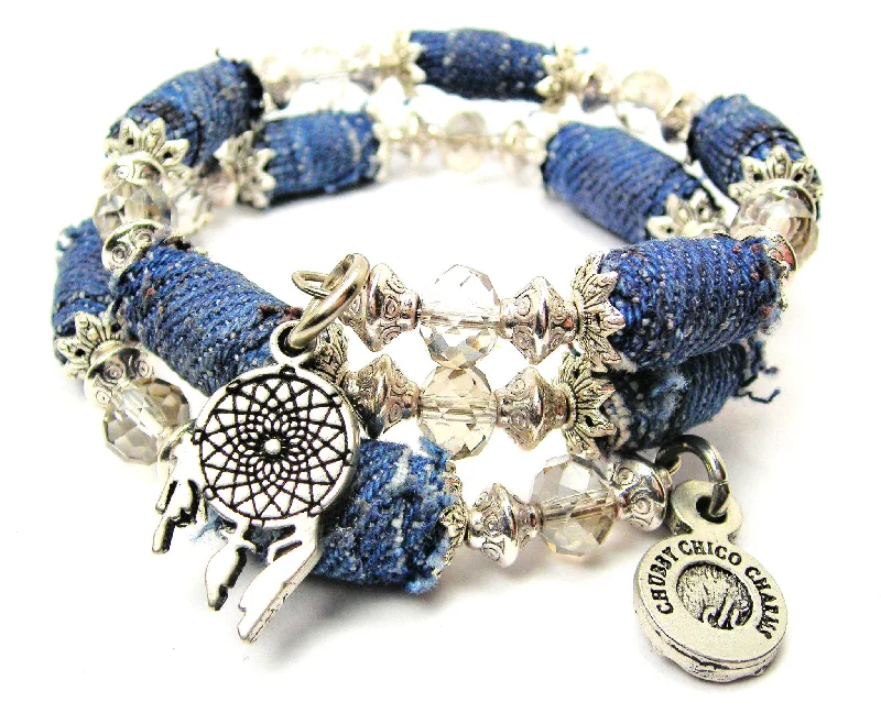 Spiral Dream Catcher Blue Jean Beaded Wrap Bracelet