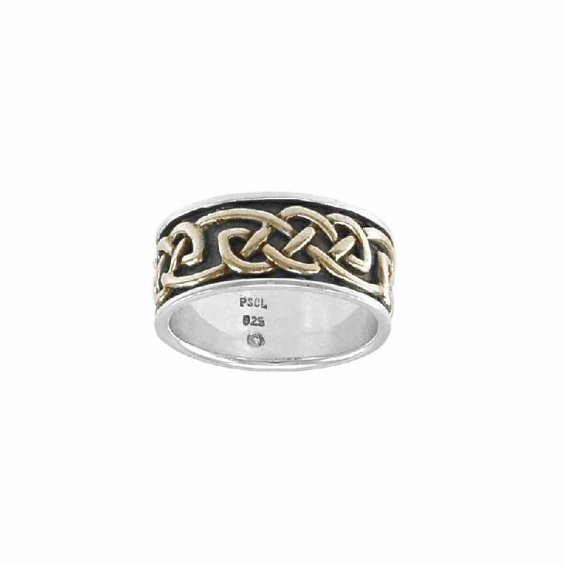 A marvelous vision of Celtic tradition ~ Celtic Knotwork Sterling Silver Ring with 14k Gold Accent MRI1205