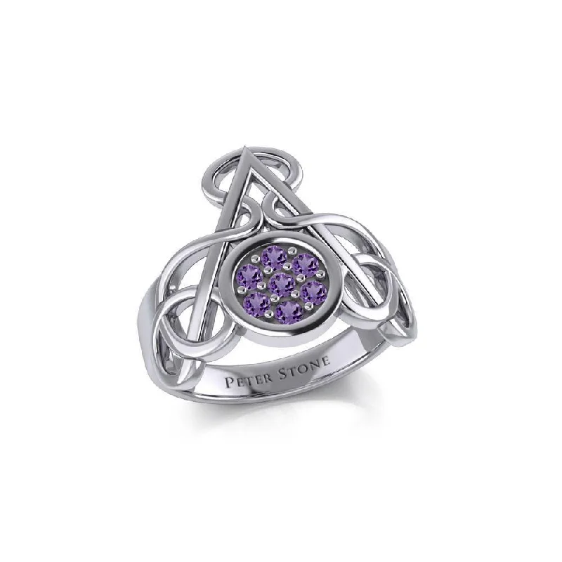 Celtic Triangle Knotwork Silver Ring with Gemstones TRI1950