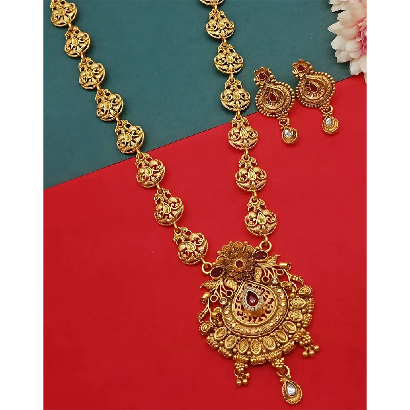 Gehana Mahal Gold Plated Pota Stone Necklace Set