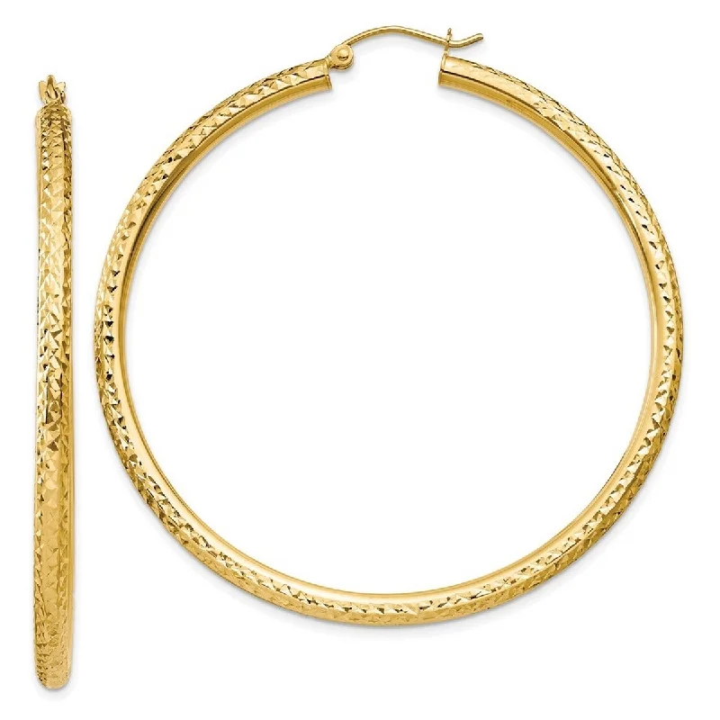 Curata 10k Yellow Gold 55.8x3mm Large Textured Hoop Earrings