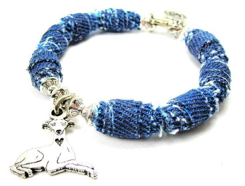 Sitting Grey Hound Blue Jean Beaded Toggle Bracelet