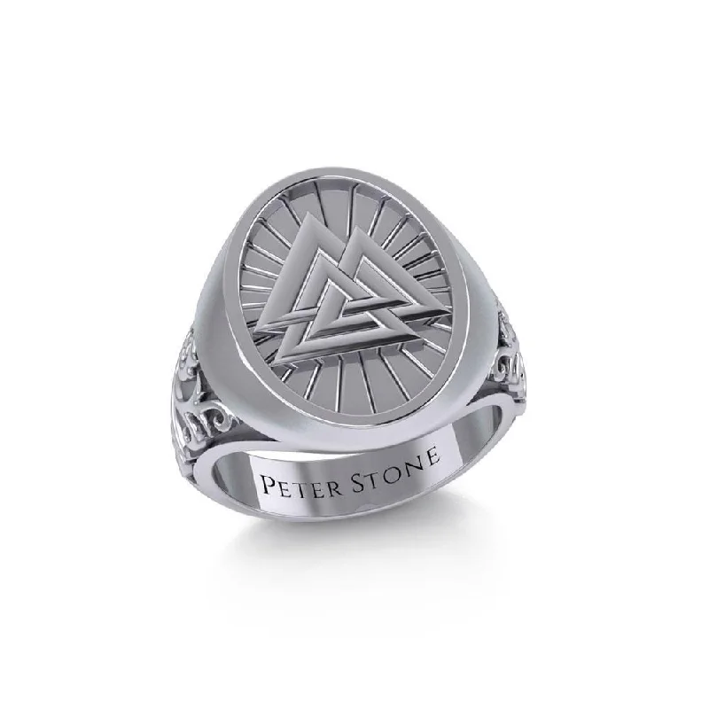 Viking Valknut Silver Signet Men Ring TRI1968