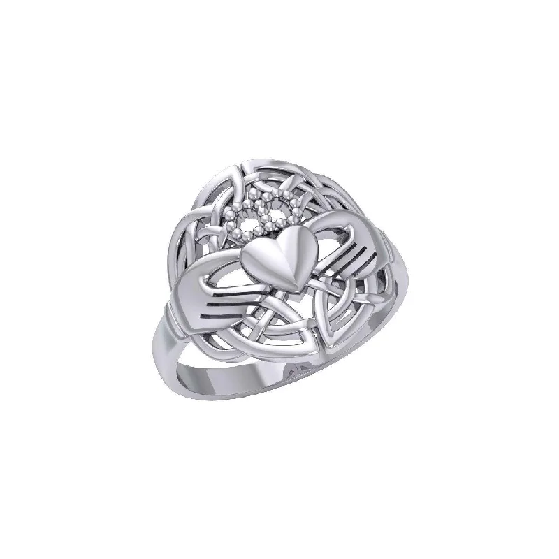 Celtic Claddagh & Celtic Knotwork Silver Ring TR666