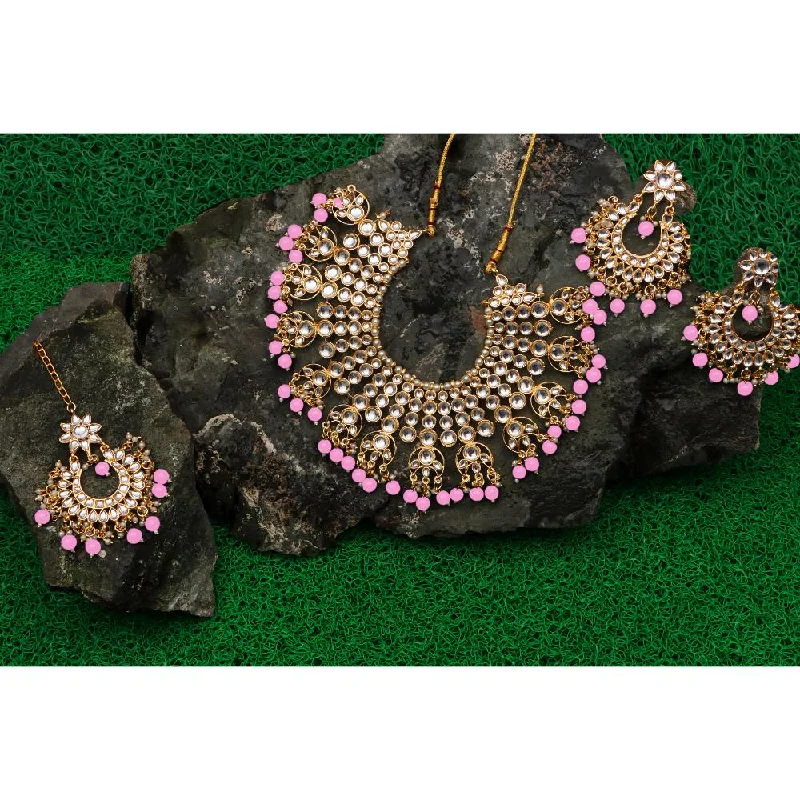 Bhavi Jewels Kundan Stone & Beads Gold Plated  Necklace Set