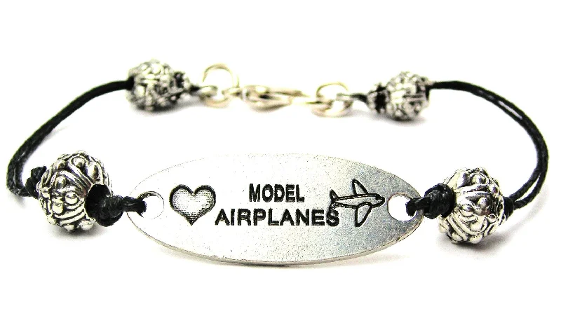 Love Model Airplanes Black Cord Connector Bracelet