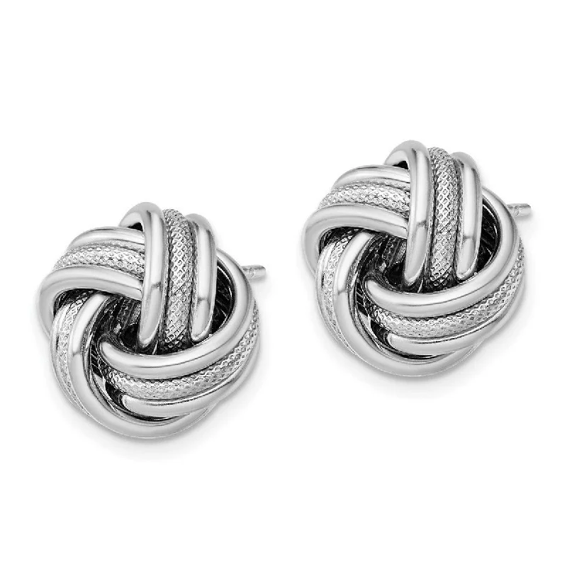 Curata 925 Sterling Silver Rhodium 15mm Textured Love Knot Post Earrings