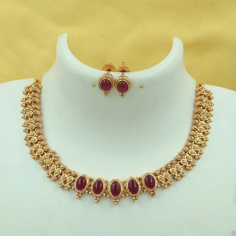 Joyful Jewel Art Matte Gold Plated Pota Stone Necklace Set