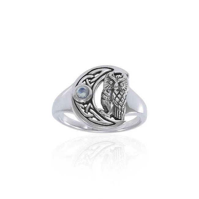 Owl with Celtic Crescent Moon Ring TRI1542