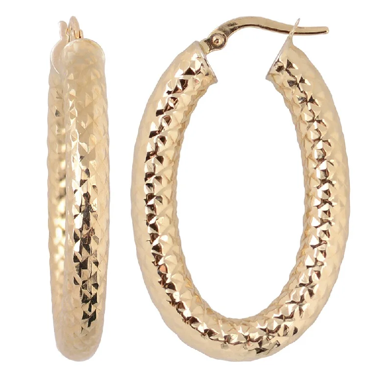 Fremada 10k Yellow Gold 37mm Diamond-cut Oval Hoop Earrings