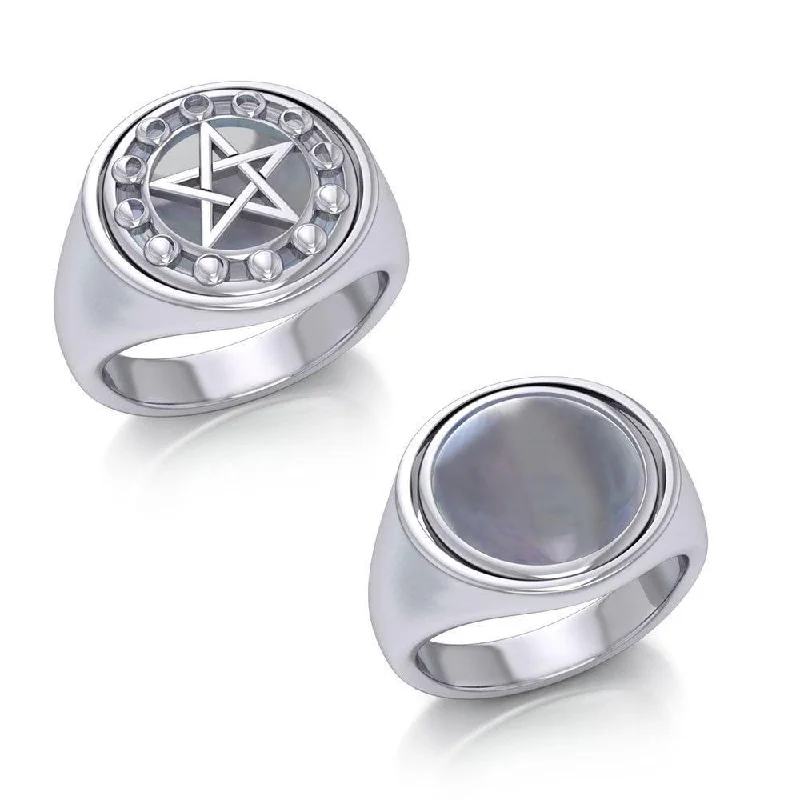 Pentacle with Moon Phase Flip Ring TRI160