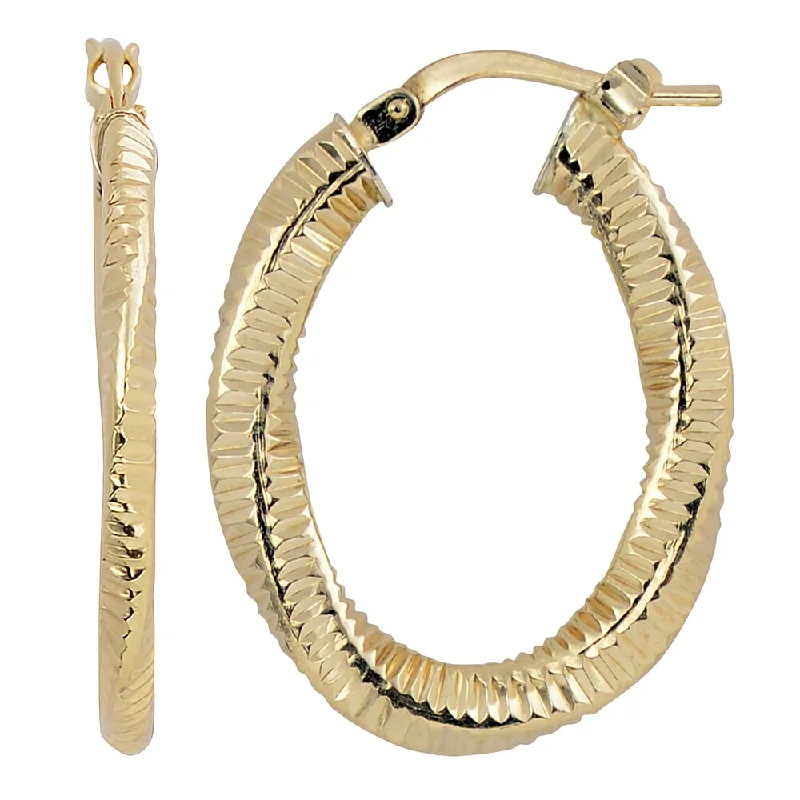 Fremada Italian 14k Yellow Gold Stylish Oval Twist Design Hoop Earrings