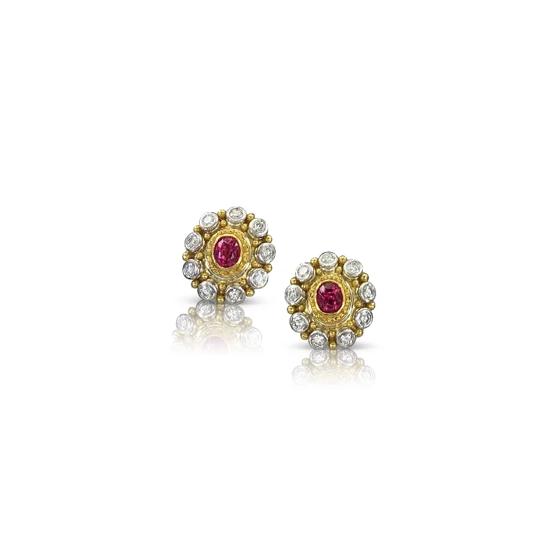 Cherry Spinel and Diamond Stud Earrings