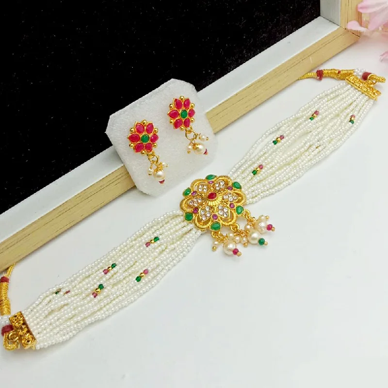 SP Jewellery Gold Plated Kundan And Pearl Choker Necklace Set