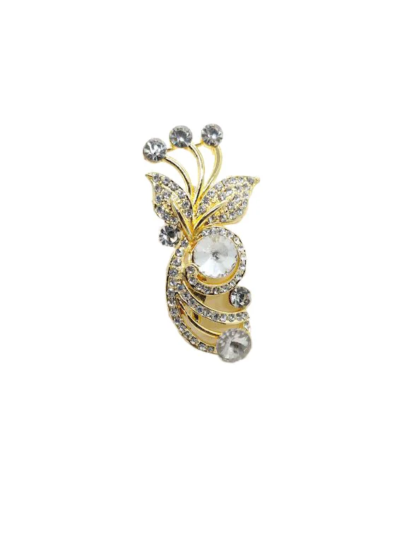 White Stone Work Golden Brooch