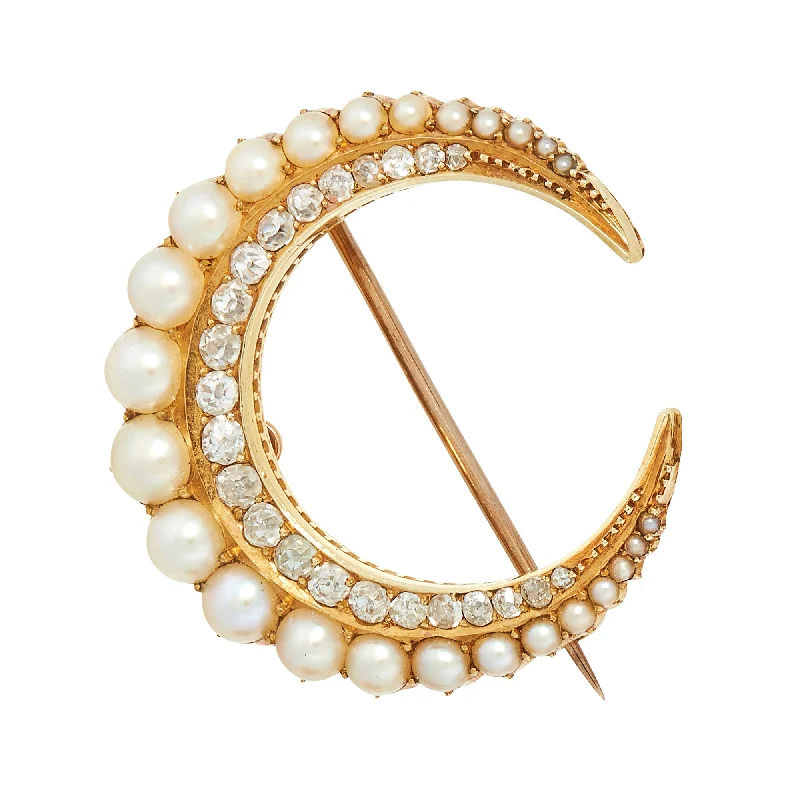 *NEW* Victorian Pearl and Diamond Crescent Moon Brooch