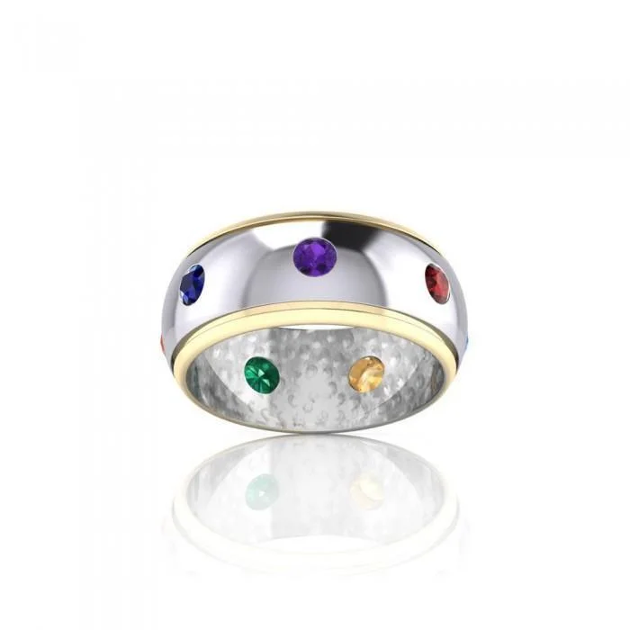 Silver with 14k Gold Accent Chakra Band Ring MRI488