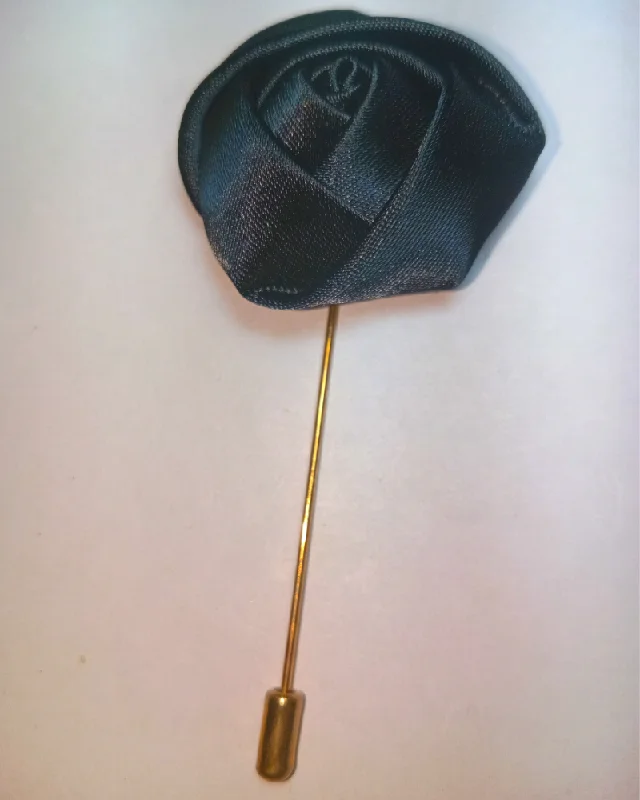 Black Fabric Flower Lapel Pin