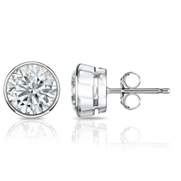 Auriya 5ctw Round Diamond Stud Earrings Bezel-set Platinum - GIA Certified