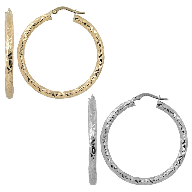 Fremada 10k Yellow or White Gold 3x30-mm Diamond-cut Round Hoop Earrings