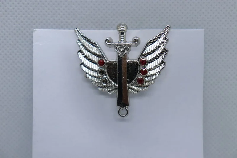 Silver Heart And Sword With Red Stone Lapel Pin