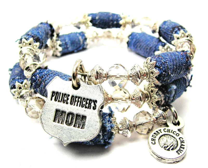 Police Officer's Mom Blue Jean Beaded Wrap Bracelet