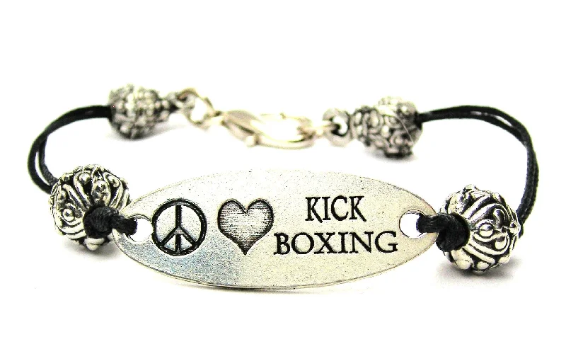 Peace Love Kick Boxing Black Cord Connector Bracelet