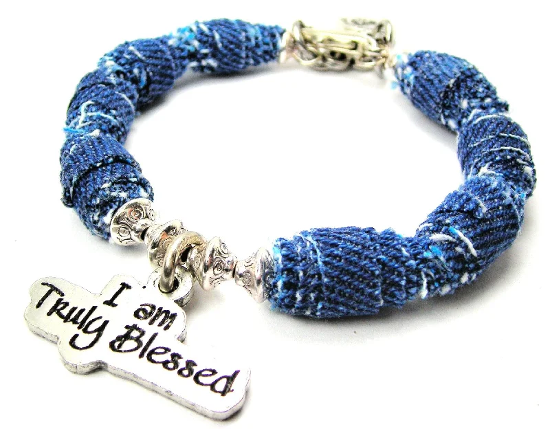 I Am Truly Blessed Blue Jean Beaded Toggle Bracelet