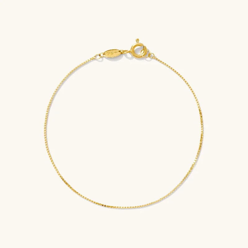 Thin Box Chain Bracelet - 14k Solid Gold